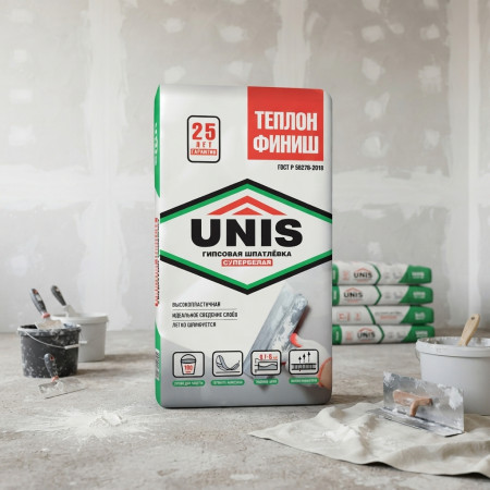 Шпатлевка гипсовая Unis Теплон Финиш 15 кг Шпатлевка гипсовая Unis Теплон Финиш 15 кг