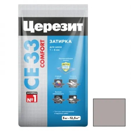 Затирка цементная для узких швов Ceresit СЕ33 Comfort серая 5 кг Затирка цементная для узких швов Ceresit СЕ33 Comfort серая 5 кг