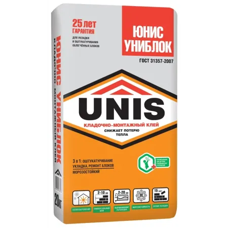 Клей для пеноблока UNIS (Юнис) Униблок 25 кг