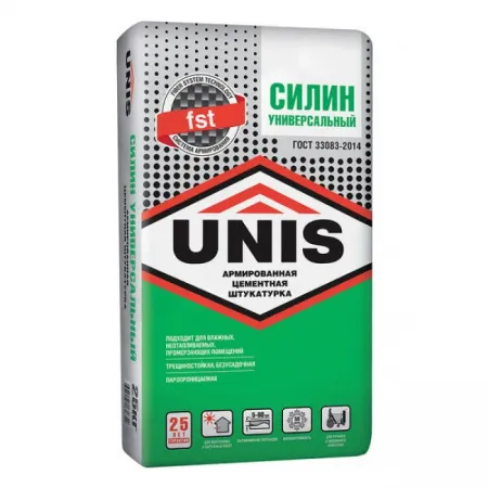 Штукатурка цементная Unis Силин армированная универсальная 25 кг